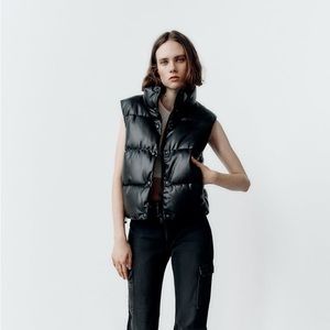 New Zara Faux Leather Puffer Vest